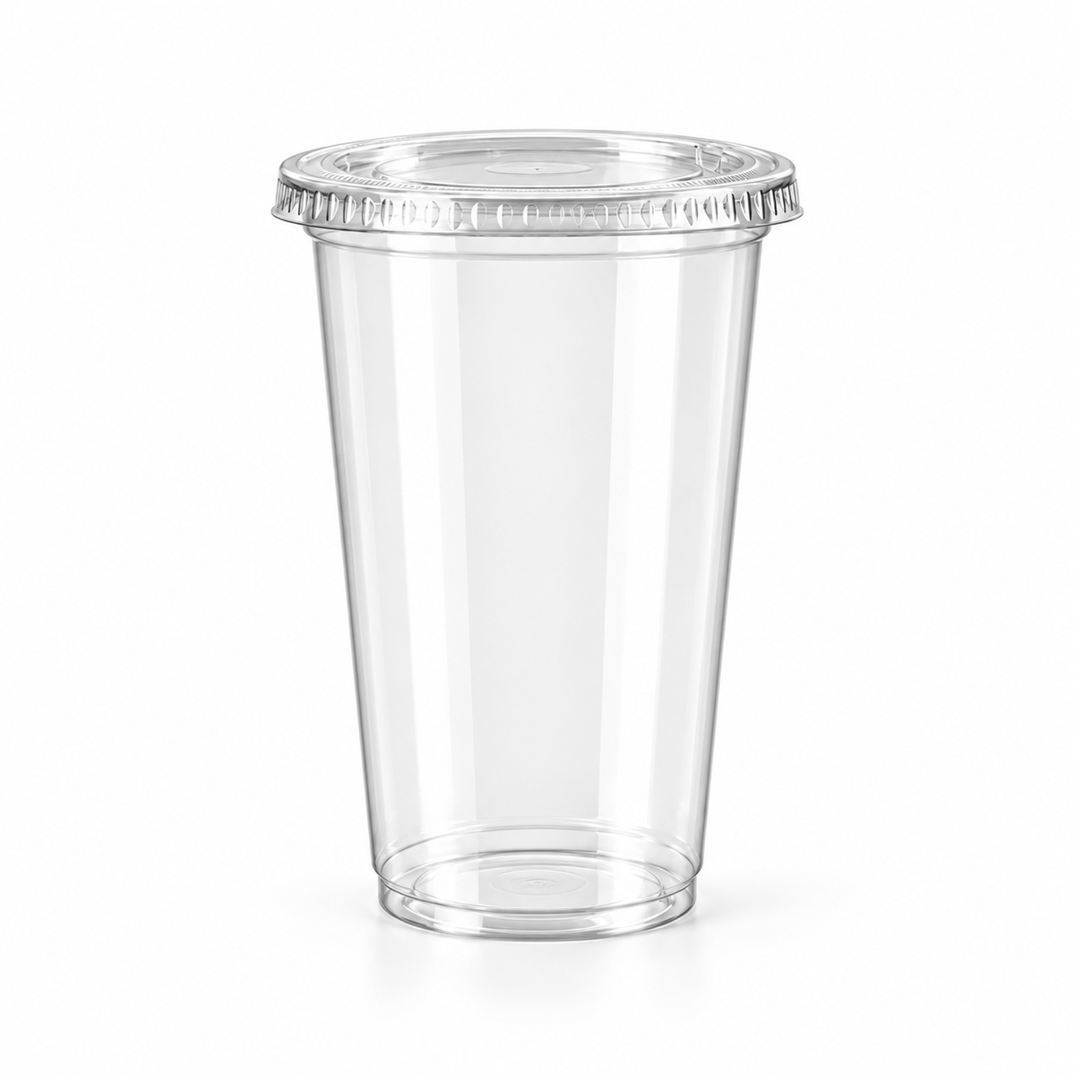 Illustrative tall clear cup with a matching flat lid