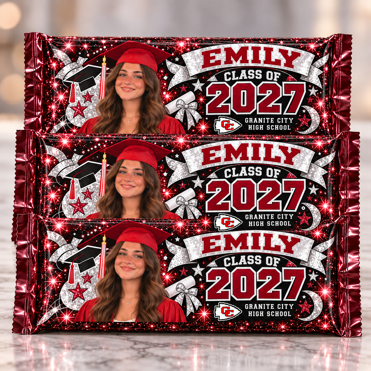 Emily Class of 2027 personalized graduation candy wrappers