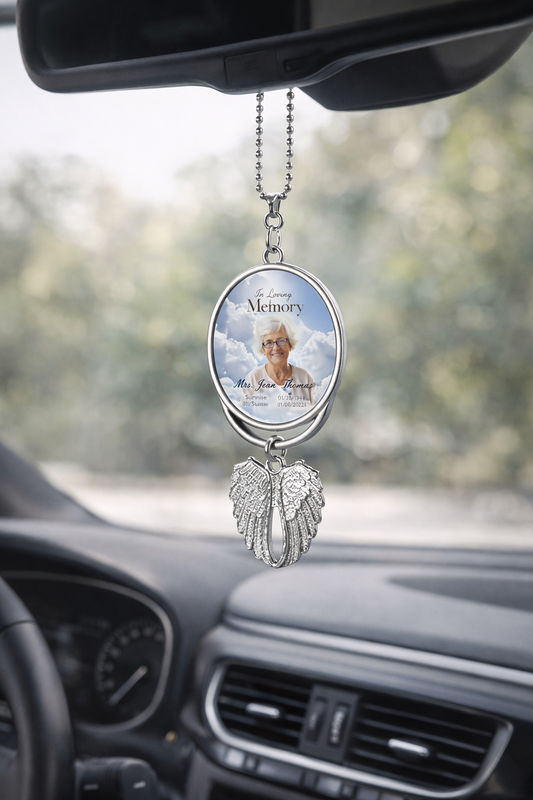 Memorial Car Charm | Personalized Rearview Mirror Photo Charm