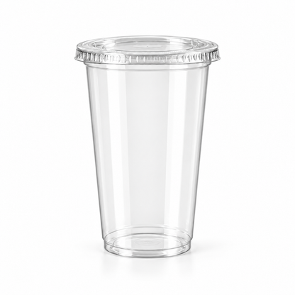 Illustrative tall clear cup with a matching flat lid