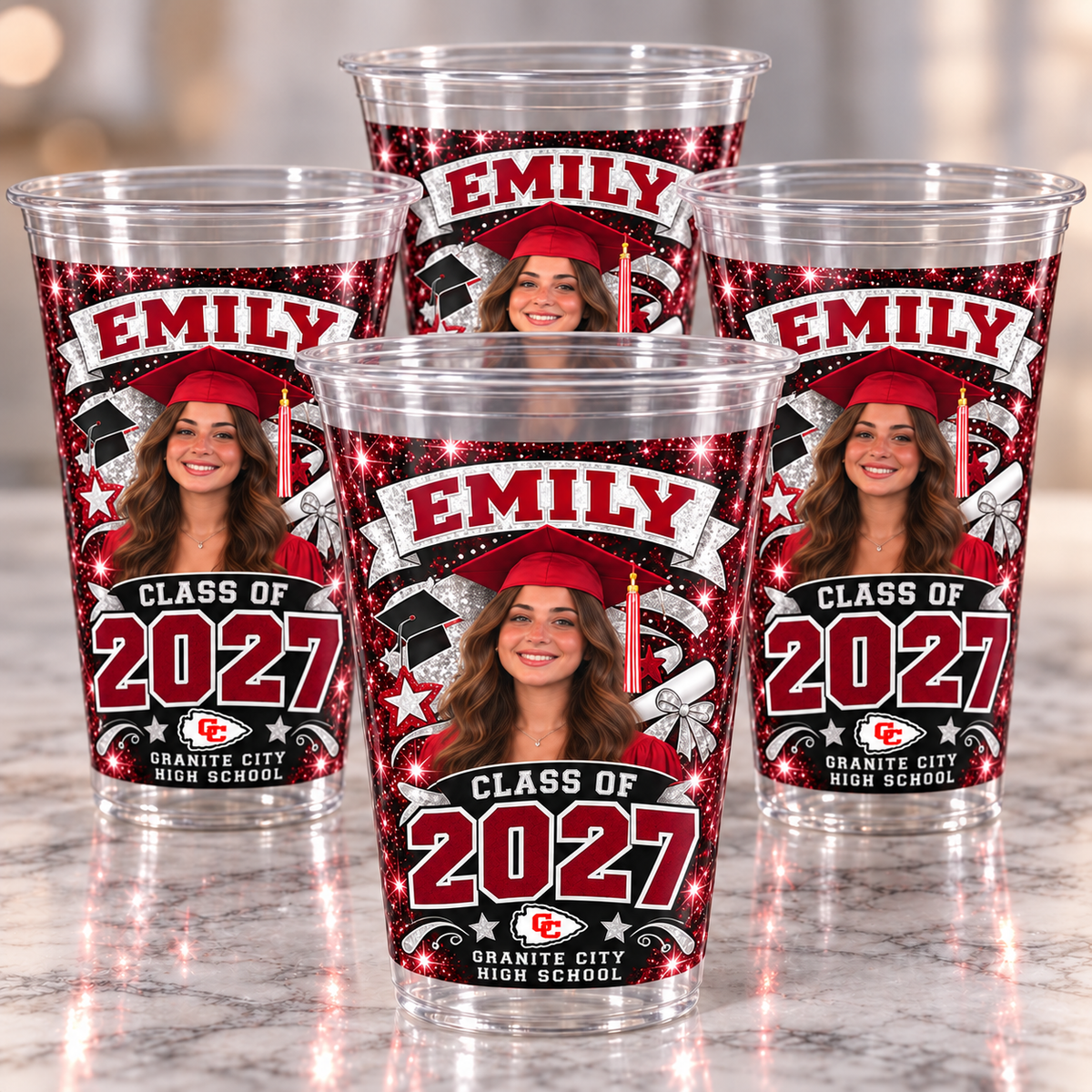 Emily Class of 2027 personalized graduation clear cups