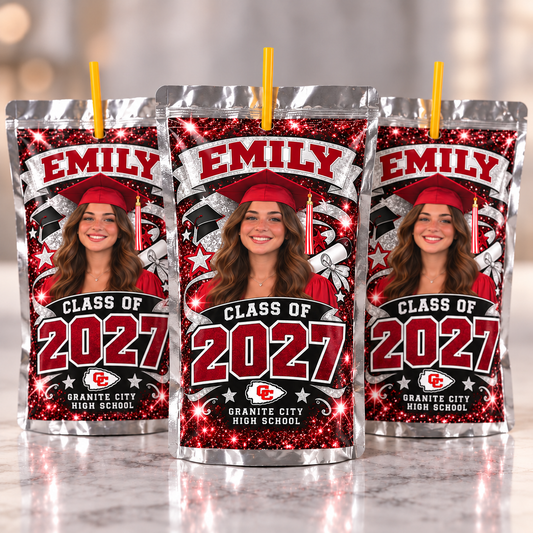 Emily Class of 2027 personalized graduation juice pouches