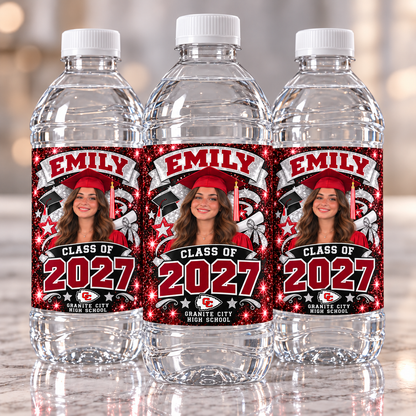 Emily Class of 2027 personalized graduation water bottle labels