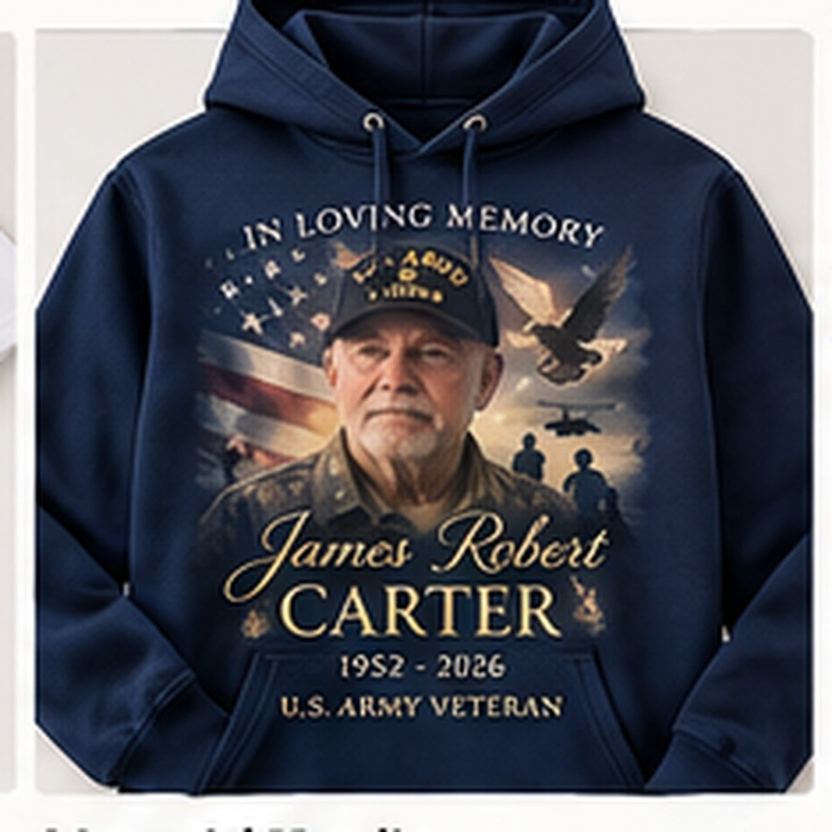 James Robert Carter U.S. Army veteran memorial hoodie sample