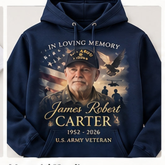 James Robert Carter U.S. Army veteran memorial hoodie sample