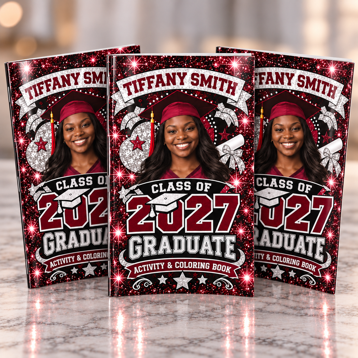 Custom graduation activity and coloring books featuring Tiffany Smith Class of 2027