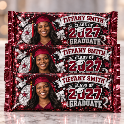 Custom graduation candy wrappers featuring Tiffany Smith Class of 2027