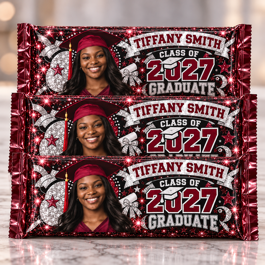 Custom graduation candy wrappers featuring Tiffany Smith Class of 2027