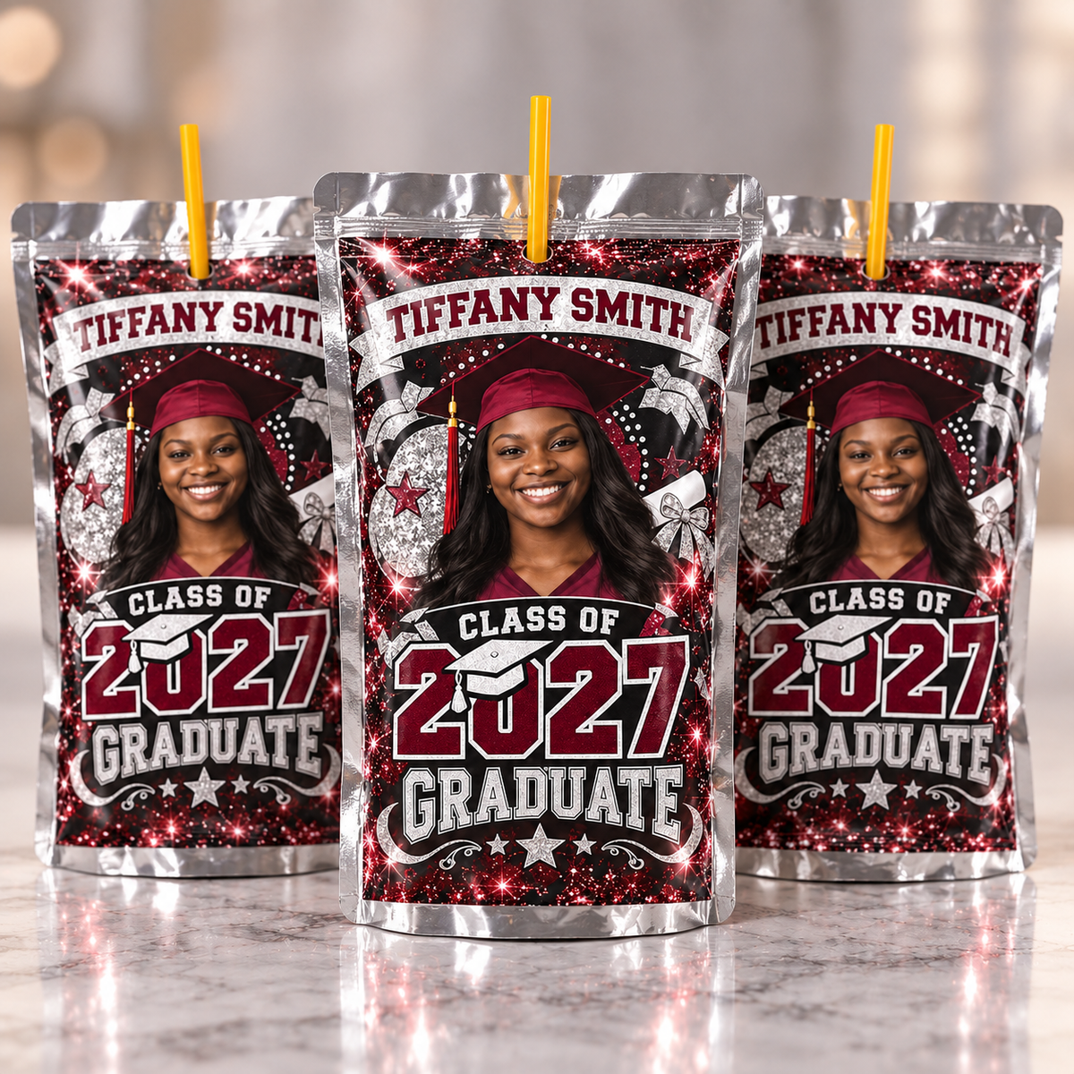 Tiffany Class of 2027 personalized graduation juice pouches