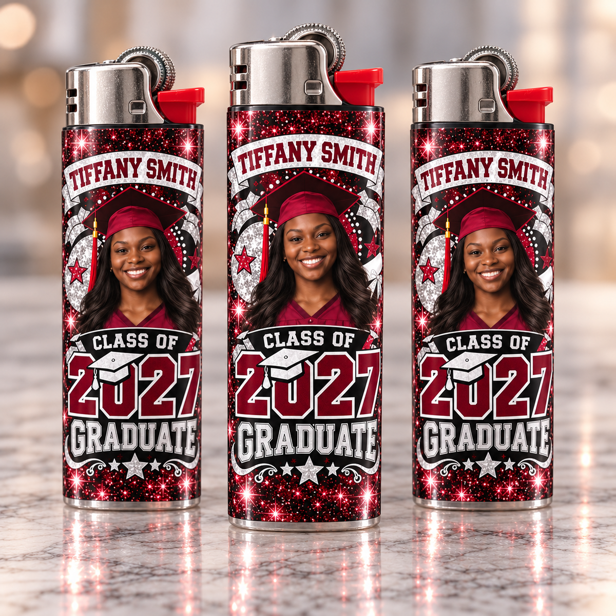 Custom graduation lighter wraps featuring Tiffany Smith Class of 2027